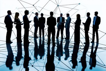 Poster - Networking connections among professionals discussing data processing techniques at a conference venue, network of connections and data processing over globe
