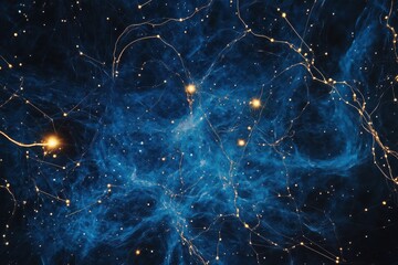 Poster - Traveling through star fields in a mesmerizing abstract cosmic background filled with glowing elements, Abstract background Traveling through star fields in space starburst light