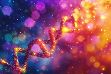 Aufkleber - Colorful DNA strands illuminated against a vibrant and dynamic background, colourful dna strands on colourful background