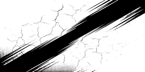 Aufkleber - Abstract background with diagonal black brush strokes and cracked white texture overlay design element