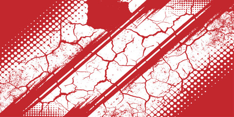 Aufkleber - Red and white abstract background with diagonal stripes and halftone dot patterns.	
