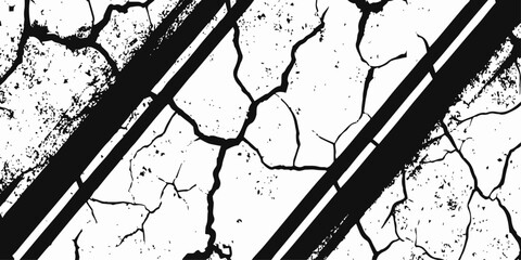 Aufkleber - Abstract background with diagonal black brush strokes and cracked white texture overlay design element.