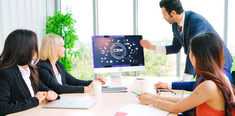 Poster - Customer relationship management system on modish computer for CRM business and enterprise