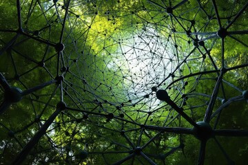 Aufkleber - Exploring the intricate structure of a growing molecular network under a canopy of green foliage, A Growing Molecular Network