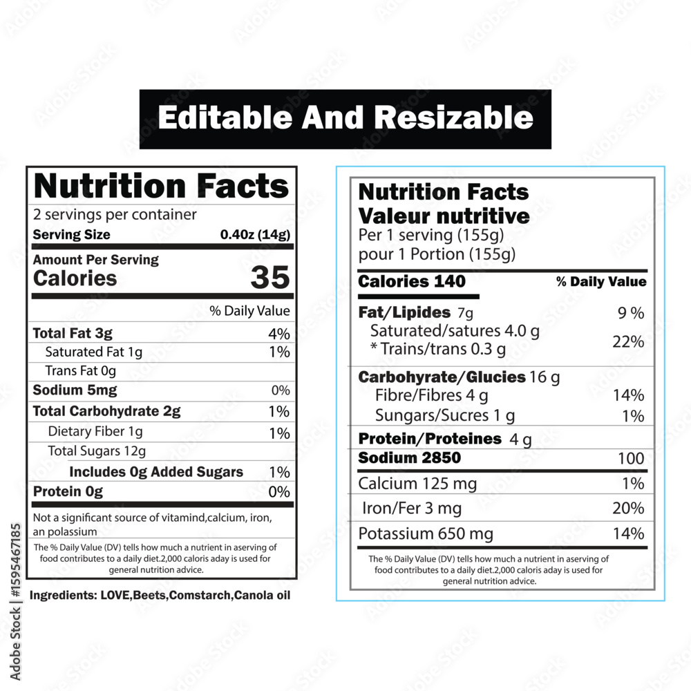 Food nutrition facts labels food labels calorie count Stock Vector ...