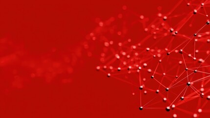 Fototapete - Abstract connected dots on bright red background. Technology concept, no logos, no brands