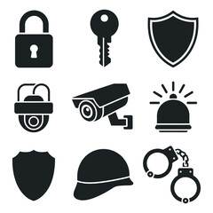 Poster - Secure Your Peace of Mind with this Security Icons Vector Set: Padlock, Key, Shield, Camera, and More for Safety and Protection Designs