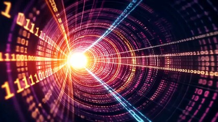 Binary Code Tunnel: A Futuristic Journey Through Digital Data Stream and Information Flow