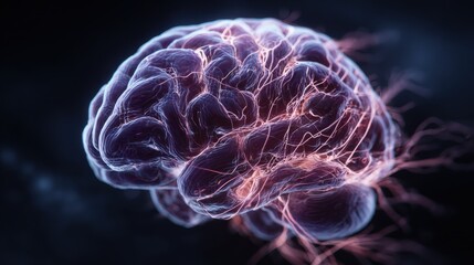 Poster - Human brain, alzheimer analyzing concept - highly detailed electronic background or texture, medical 3D illustration, no logos, no brands