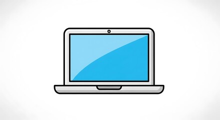 Poster - Illustration of a laptop with a blue screen and a white frame on a white background plain style