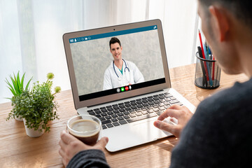 Poster - Doctor video call online by modish telemedicine software application for virtual meeting with patient