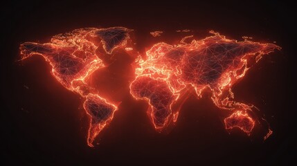 Fototapete - Glowing red world map network.