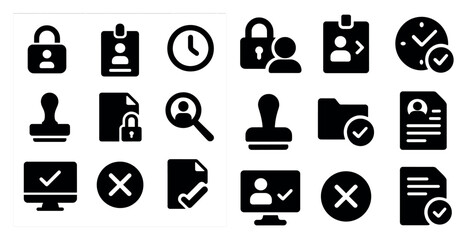 Poster - Set of icons for a computer program. The icons include a clock, a key, a person, a computer monitor, a mouse, a paper, a folder, a check mark, and a check box