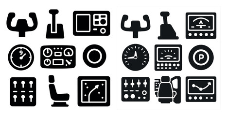 Poster - Set of airplane controls and gauges. The controls are black and white