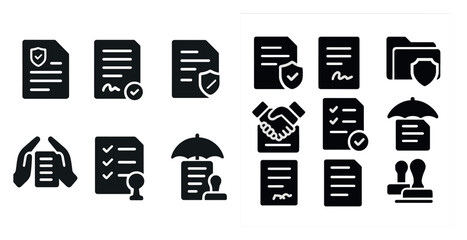 Poster - Set of black and white icons for documents such as a signature, a seal, a contract, and a check