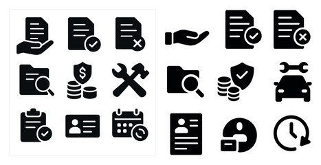 Poster - Set of icons for a car repair shop. The icons include a person holding a wrench, a person holding a hammer, a person holding a file, a person holding a car, a person holding a check