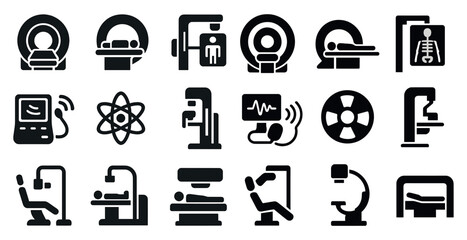 Poster - Collection of medical icons including a CT scan, MRI, and X-ray. The icons are all black and white