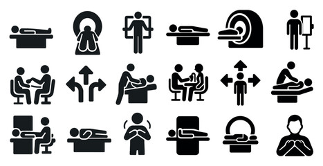 Poster - Collection of medical icons, including a doctor and a patient. The icons are all black and white
