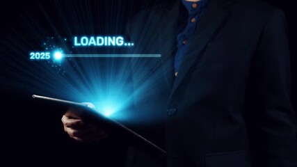 Poster - Visualizing the shift from 2025 to 2026. Progress bar symbolizing advancement, strategic foresight, yearly goal-setting, and business transformation for the upcoming year. Elide