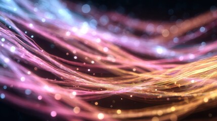 Fototapete - Fiber optics, abstract glowing neon shapes. Digital, abstract & blurred background graphics