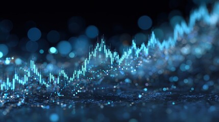 Poster - Creative forex chart on blue bokeh wallpaper. Finance and invest concept. Double exposure. 3D Rendering, no logos, no brands