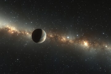Wall Mural - celestial view of a distant planet orbiting a stunning galaxy in the vastness of space, background w