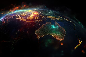  - Global digital connections illuminated over Earth at night, 3D Earth Connections Global Technology Woldwide Digital Networkfrom Tokyo,Japan
