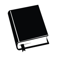 Poster - A black silhouette of a closed book with a bookmark, isolated on white background