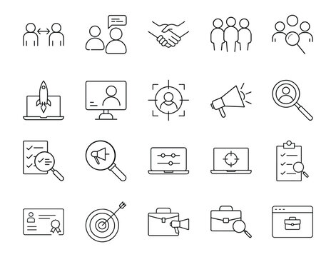 Collection of Business and Marketing Line Icons on White Background Representing Strategy and Communication | Ai Generated Icon