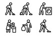 © VectorGomes - Icons of people cleaning: sweeping, vacuuming, doing laundry. Daily chore symbols for apps and stock vectors.