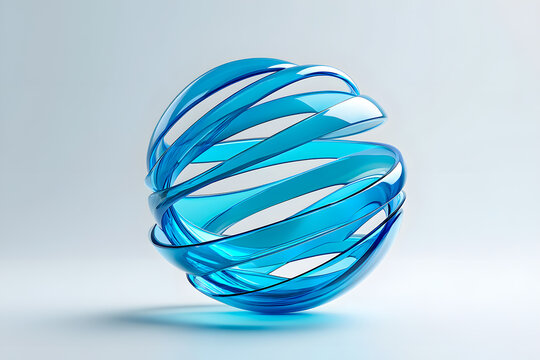 Spiral Shape 3d rendering of abstract geometry glass, blue swirling glass sculpture with blue color, Modern Design Element.