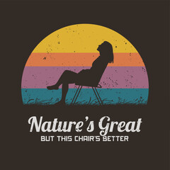 Poster - Woman sitting on camp chair. Relax at nature. Retro 60s, 70s design