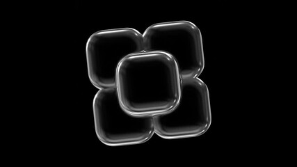Poster - Glossy Transparent Geometric Shape Rotation Against Black Background