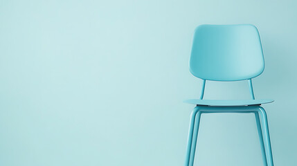 Aufkleber - Solitary blue chair against a matching backdrop, minimalist design and serene aesthetic. Empty seat in monochromatic harmony. Simple, calming.