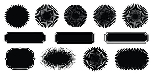 Poster - Set of black sunburst labels on a white background, simple shapes, flat design, vector illustration