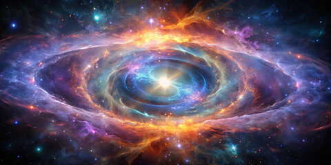 Wall Mural - a stunning cosmic display reveals a galactic whirlpool of vivid colors, swirling gases, and radiant 