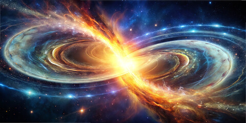 Wall Mural - two galaxies are merging in a spectacular display of light and energy, creating a stunning explosion