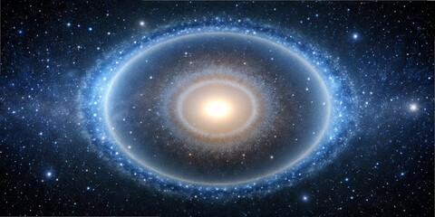 Wall Mural - a glowing spiral galaxy is at the center, with bright core and swirling arms. surrounding it, countl
