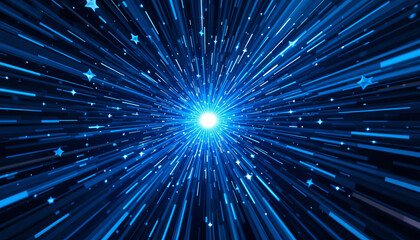 Aufkleber - Vibrant blue beams extend outward from a bright center, simulating a cosmic explosion against a dark backdrop. This display captures the essence of motion and energy in space