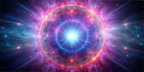 Poster - A vibrant cosmic explosion fills the visual space with swirling colors and radiant energy. The scene features a central bright light, creating an awe-inspiring spectacle in the universe