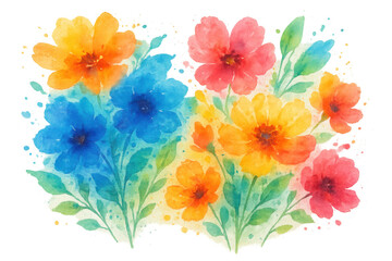 Poster - Vibrant watercolor flowers create a cheerful and artistic design element, perfect for various projects with its transparent background