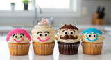 Funny face cupcakes birthday party ideas vanilla chocolate frosting sprinkles