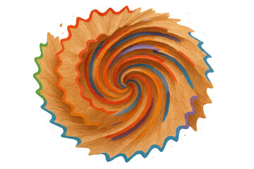 Poster - Wood shavings from colored pencils forming a vibrant vortex, isolated on a transparent background