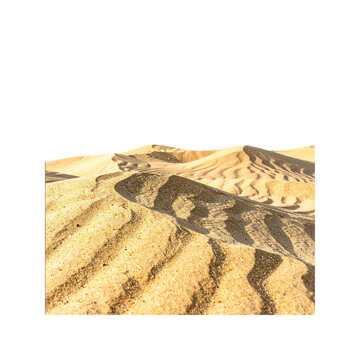 Arid landscape with rippled sand dunes shining brightly on transparent background