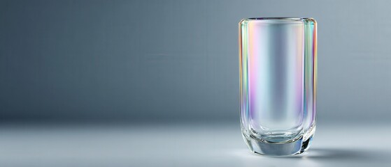 Poster - Elegant iridescent glass vase with rainbow reflections on a gradient gray background Minimalist design concept for home decor and modern art
