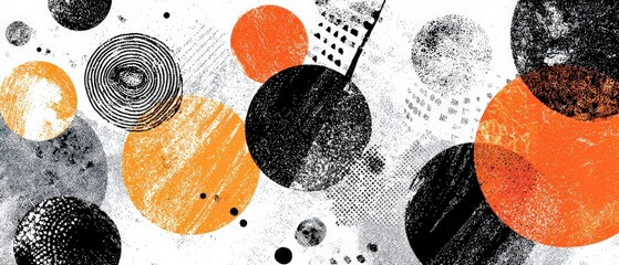 Poster - Abstract grunge circles pattern in orange, black, and gray on white background Modern artistic design with textured shapes and contemporary style