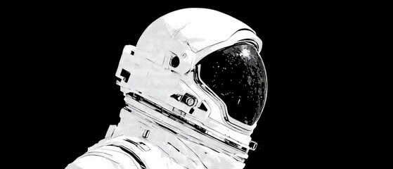 Wall Mural - dramatic monochrome illustration of astronaut in space suit against black background concept of spac