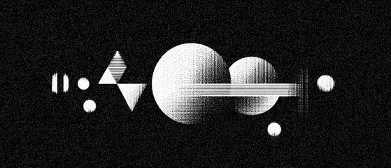 Poster - Abstract geometric shapes in black and white with grainy texture Modern design with circles, triangles, and lines for contemporary art and background