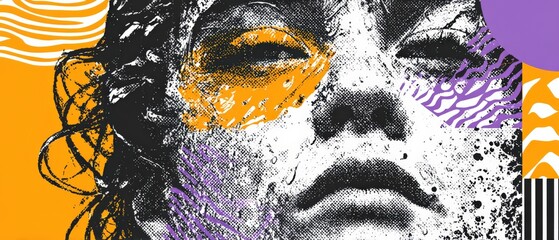 Sticker - abstract halftone portrait of a woman with colorful geometric shapes modern art concept with halfton