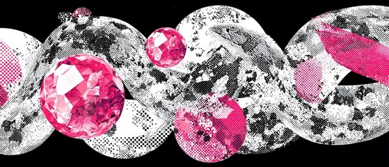 Poster - Abstract background with pink gems and halftone pattern, creating a modern and artistic design with geometric shapes and textures for creative projects